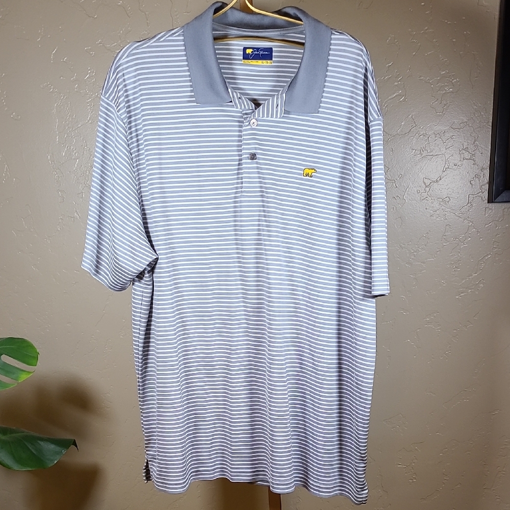 Jack Nicklaus Gray and‎ White Golf Polo Shirt Classic Striped Design XXL